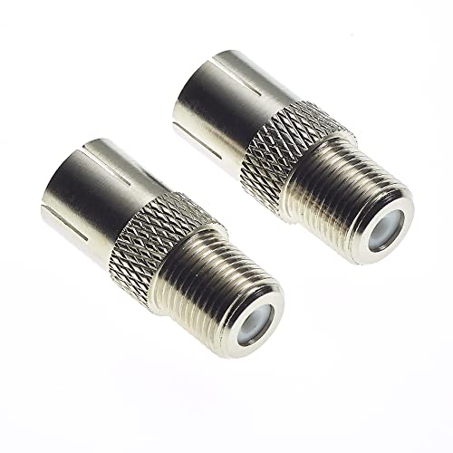F Type Socket To TV Coaxial Socket - Nickel Plated Brass Body Plug Jack Adapter, Coax Cable Antenna Camping Connection, F-Pin Push-on Male Connector, Easy Connect And Disconnect - Pack Of 2