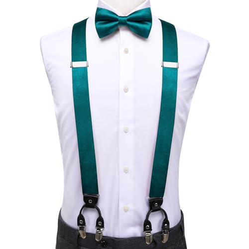 Image of Dubulle Suspender and Bow Tie for Men Paisley Solid Mens Suit Braces Pretied Bowtie and Handkerchief Cufflinks Formal Wedding