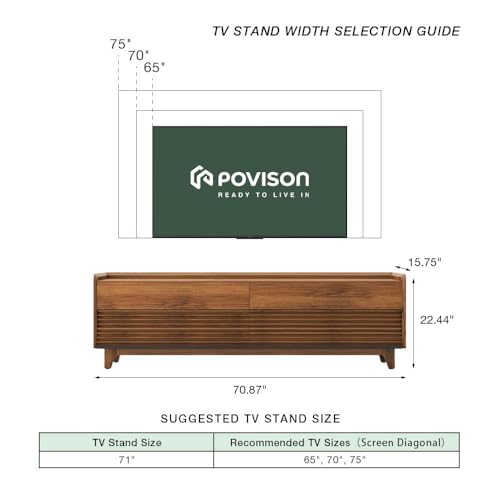 Image of POVISON Fully-Assembled Mid Century Modern TV Stand with Legs, Wood Media Console with Adjustable LED Light, Entertainment Center with Storage for Living Room