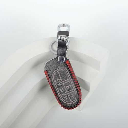 Image of Leather Smart Car Key Cover Case with Metal Hook Keychain for Jeep Compass (Black)