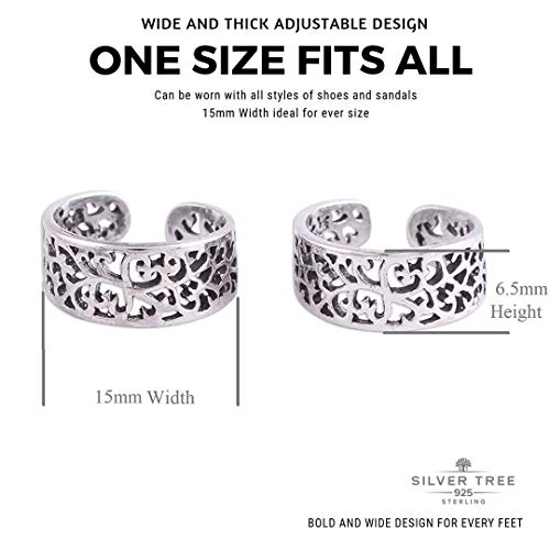 Silver Tree 925 Floral Adjustable Toe Rings for Women & Girls | Pair of Pure Sterling Silver Bichiya Jodvi Jewelry | 925 Silver Everyday Wear (ST727)