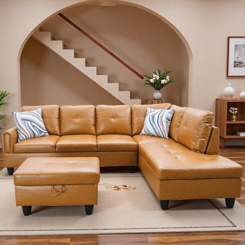 Recopilación de Juegos de sofás los mejores 5. 43 Topcomfortable - Juego de sofás en Forma de L de 98 Pulgadas, modulares para Sala de Estar con otomana de Almacenamiento, Juegos de Muebles de 4 Asientos para el hogar, sofá de...