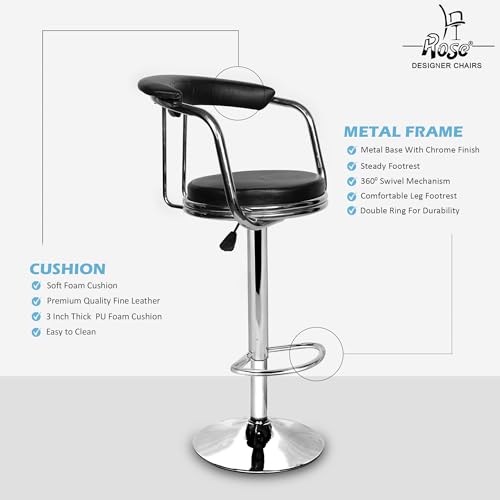 Image of ROSE Kiya Height Adjustable & Revolving Bar Stool /Kitchen Chair Suitable for Kitchen, Cafeteria, Dining, Office,Shops (2, Black, Barstool)