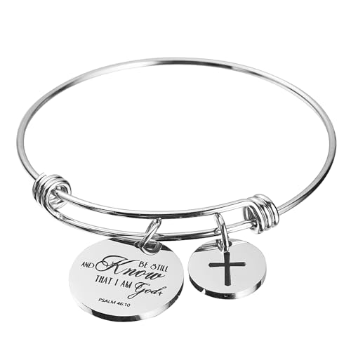Image of Cross Adjustable Christian Bible Verse Bracelet Religious Jewelry | Inspirational scripture bangle, thoughtful confirmation faith gift for women teengirls
