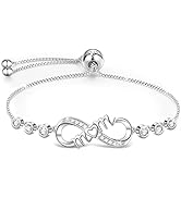 Infinity Bracelet, S925 Silver Bracelet with 5A Cubic Zirconia Heart Silver Bracelets for Women A...