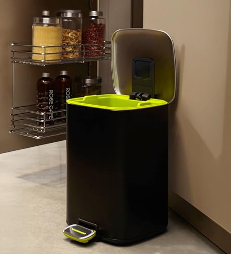 Image of Obsessions EKO Soft-Close Bathroom Trash Can - 6L Stainless Steel Pedal Bin with Lid & Liner, Elegant Black Waste Basket for Home & Kitchen