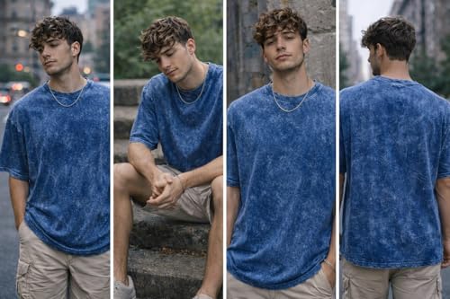Image of boffi ... 100% Cotton Oversized T-Shirt Unisex Drop Shoulder Dye Washed Street Look Black Pack of 1