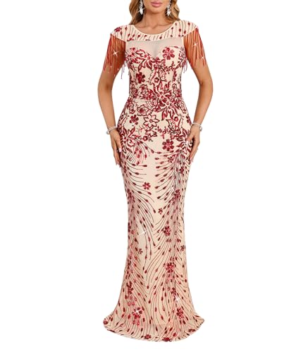 Image of Cololura Women Sexy Sequin Mesh Perspective Bodycon Party Cocktail Evening Gown Maxi Dress