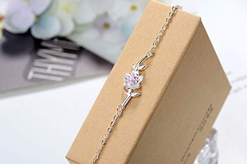 925 Sterling Silver Plated Cubic Zirconia Pink Purple Cherry blossom Flower Tree Branch Adjustable Bracelet (Pink) - Image 3