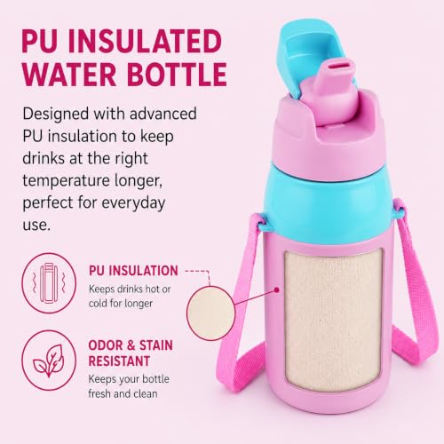 Image of CELLO Kidzbee Puro Steel-X Hydro Kid 400 Insulated Kids Sipper Water Bottle 400ml Pink | Touch & Feel Minnie Design Easy to Carry with Loop Leakproof Flip Top Water Bottle For School Kids Boys & Girls