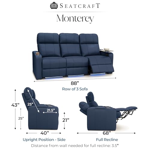 Image of Seatcraft Monterey Home Theater Seating Navy Blue Row of 3 Sofa
