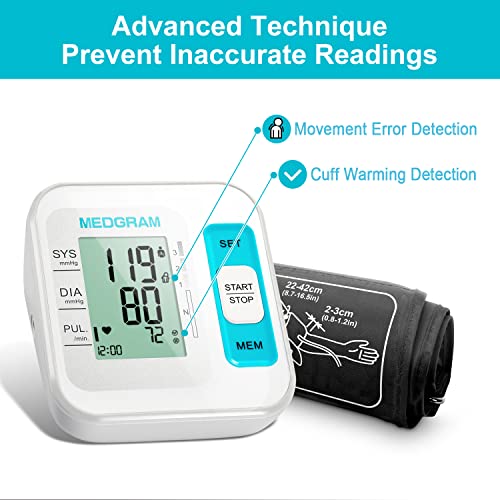 Blood Pressure Monitors For Home Use Upper Arm, Medgram Accurate Blood Pressure Cuff For Home Use With Large Cuff 8.7-16.5 Inch(22-42Cm), Automatic & Digital Bp Machine, 2 X 120 Sets Memory #TOP3