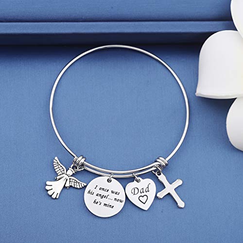MYOSPARK Memorial Bracelet I Once was His/Her Angel Now He/She's Mine Dad/Mom Memorial Bangle Remembrance Jewelry Sympathy Gift for Loss of One You Loved2