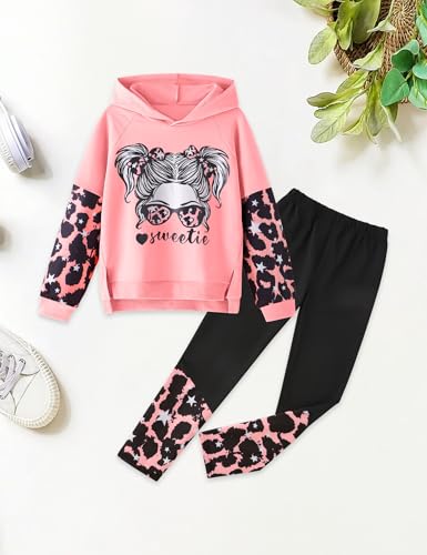 Image of Gaupafmb Girls Clothes Cool Girl Print Tie Dye Hoodie Pullover Sweatshirt Leggings 2PC Outfits