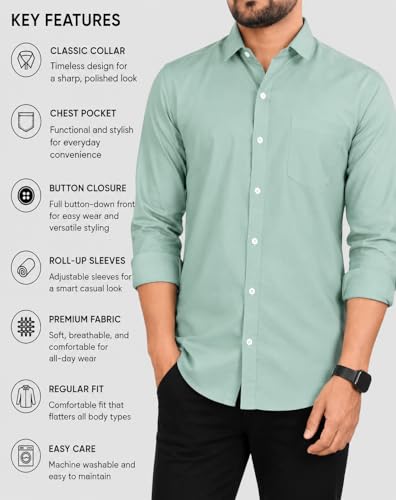 Image of CB-COLEBROOK Men's Casual, Regular Fit, Solid Colour, Lightweight, Button Down, Casual Wear, Shirt with Pocket. Suitable for Office & Casual Use