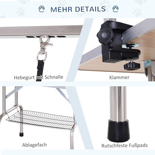 PawHut Hundepflegetisch Höhenverstellbar Tierpflegetisch Klappbar Hunde Pflegetisch Hundefriseur Tisch Schertisch Trimmtisch mit Unterkorb für Hunde Katzen bis zu 100 kg Blau