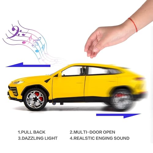 Image of Invite Enterprise Exclusive Alloy Metal Pull Back Die-Cast Car 1:24 Big Lamborgini Urus Diecast Metal Pullback Toy Car With Openable Doors, Light Music Boys Gifts Toys For Kids(1:24 Urus - Yellow)