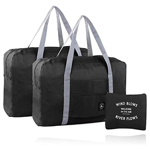 Foldable Travel Duffel Bags, Waterproof Carry On Luggage Bags, Suitable for Sports, Gym, Vacation, 2 Pack, Black Cover