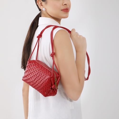 Image of Woven Crossbody Bag for Women,Small Handbag Cute Purse Vegan Leather Handmade Shoulderbag, Summer Tote Bag with Strap