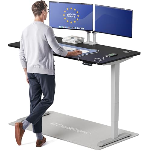 Image of Desktronic HomePro Standing Desk 60x30 - Made in Europe, Ergonomic Sit Stand Home Office Desk, Electric Height Adjustable, Dual Motor, USB & USB-C Charging, Wobble-Free, Touchscreen, 3 Memory Presets