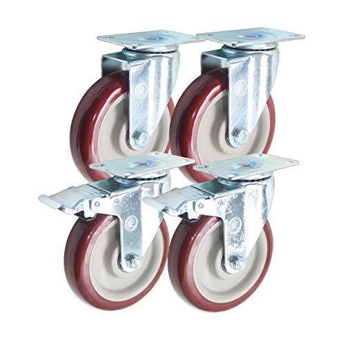 5 inch (Set of 4) with 2 Brake Casters and 2 Swivel Casters - Poly tread, sealed industrial bearing wheels - Foghorn Construction