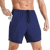 Gerlobal Men's 7" Athletic Running Shorts Lightweight Quick Dry Gym Workout Shorts with Zipper Pockets Navy,Large