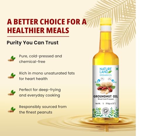 Image of Natureland Organics Groundnut Oil /Peanut Oil 1 Ltr - Cold Pressed (Pack of 3)