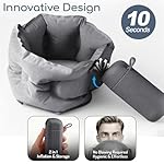 Inflatable Travel Neck Pillow, U-Shape, Dark Gray Nylon, Portable for Airplane, Train, Car, Office Use, Adult Size - Image 3