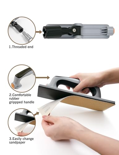 ROLLINGDOG Profi Handschleifer Trockenbau Rechteck Schleifbrett 9tlg Set mit 6 Schleifpapier 80/120/240 Grit, Ergonomischer Gummigriff, Hand- und Polschleifer Werkzeug für Wand Decke Holz Metall