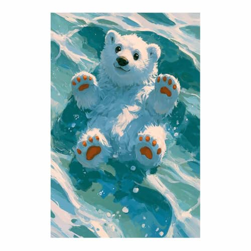 Peinture petit ours en mer toile decorative enfant eveil et douceur murale