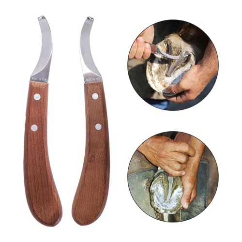 Image of Left and Right Handed Hoof Knives with Wooden Handle 2Pack Farrier Hoof Trimming Knife Set of Horses Cow Donkey