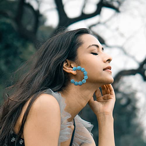 Boho Beach Earrings For Women Handmade Lightweight Round Ball Decorbig Hoop 925 Silver Earrings Dangle Drop Earrings For Women Girls… (Lake Blue) #TOP2