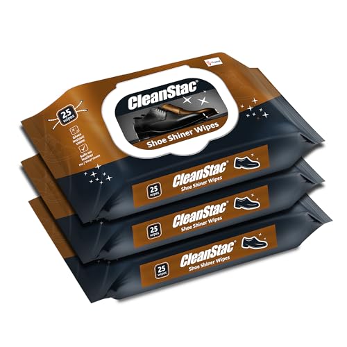 Cleanstac Shoe Cleaner Wet Wipes | 25N Each | Portable Wipes Quickly Removes Dirt & Stains | Shoe Cleaning Wipes | Instant Shine for Leather & Formal Shoes Brown (Pack of 3)