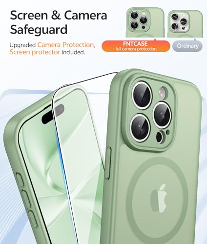 Image of FNTCASE for iPhone 15 Pro Max Case: [Compatible with Magsafe] Translucent Matte Cases with [Full Camera Protection] [Screen Protector] Military Grade Shockproof Protective Phone Cover - Light Moss