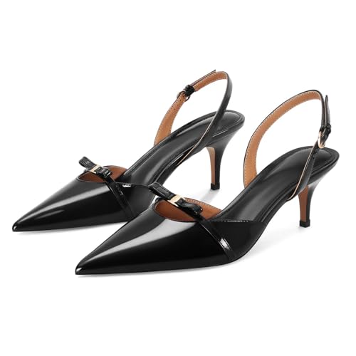 Slingback Kitten Heels for Women with Cute Bow Pumps Pointed Toe Heeled Sandals Comfortable Stiletto Work Dressy Shoes