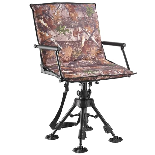 VEVOR Chaise de Chasse Silencieuse Pivotante à 360°, Siège de Chasse Pliable et Portable, Cadre en Acier, avec Accoudoirs, Housse, Pieds Anti-enfoncement, Hauteur Réglable, pour Pêche Camping