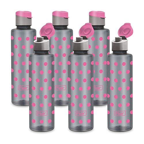 Image of Flair Polka Water Bottles with Fliptop Lid Set of 6 Pcs 1000 ML (Pink)