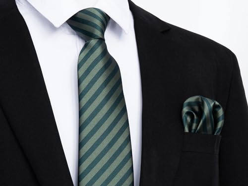 Image of Enlision Ties for Men Plaid Stripe Tie Handkerchief Woven Classic Formal Necktie Pocket Square Clip Set