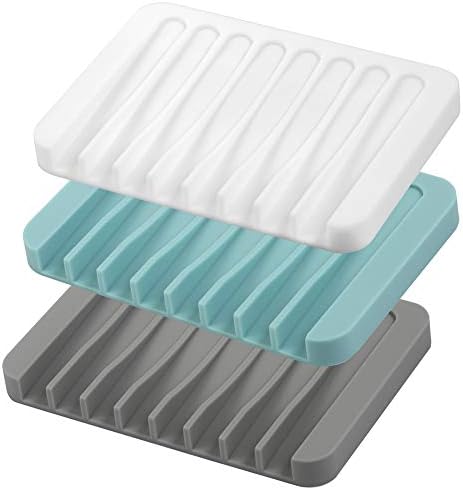 EOYCPM 3PCS Self Draining Soap Holder , Premium Silicone Soap Dish, Soap Saver for Shower, Bathroom, Kitchen, Bath Tub, Sponges,Keep Soap Bars Dry Clean,Easy Clean,Extend Soap Life