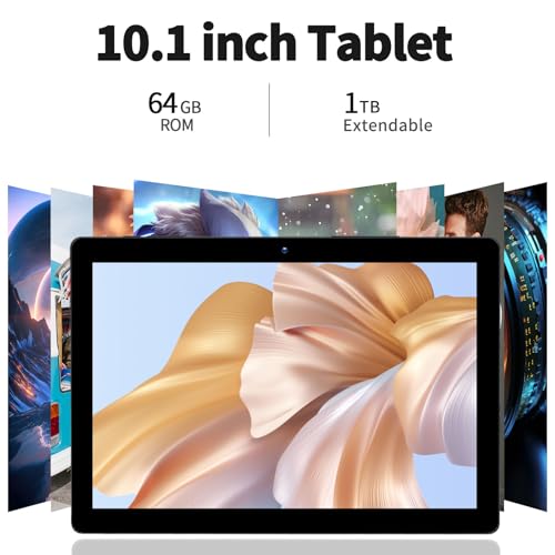 PRITOM 10 inch Tablet, 64GB ROM, 1024GB Expand, Quad Core Processor, HD IPS Screen, 6000mAh Battery, Android WiFi Tablets Dual Camera, WiFi, Bluetooth (Gray)
