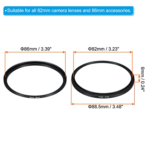 PATIKIL 82mm-86mm Metal Step Up Ring, Camera Lens Filter Adapter Ring Aluminum Filter Adapter Ring for Camera Lenses Hood Black - Image 2