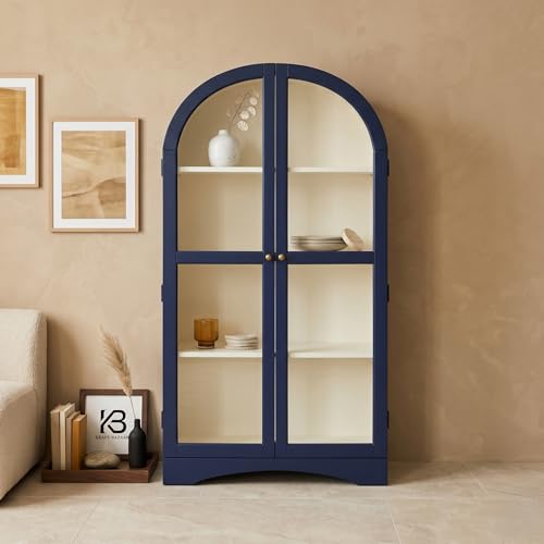 Image of Archies 2 Door Display Cabinet | Crockery Cabinet | Wooden Multipurpose Cabinet | Finish- Midnight Blue and Off White