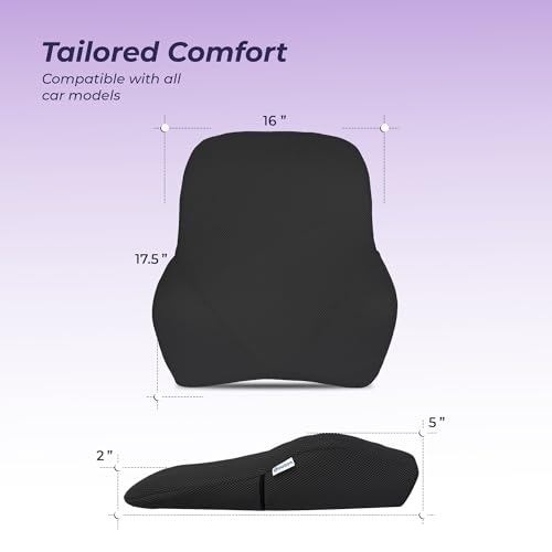 Image of Billebon Car Seat Back Support Cushion | Gel Infused Memory Foam Backrest Lumbar Support Cushion for Comfortable Long Drive & Back Pain Relief | Black | Ergonomic Support | Travel Office Home Use