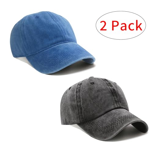Image of PFFY 2 Packs Vintage Washed Distressed Baseball Cap Golf Dad Hat for Men Women