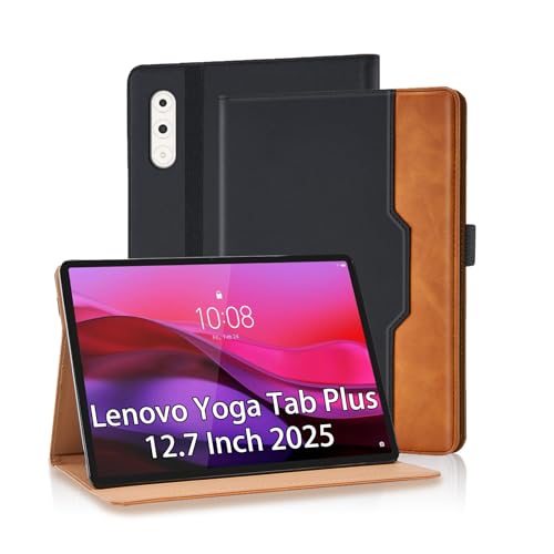 Vkooer Funda para Lenovo Yoga Tab Plus de 12,7 pulgadas 2025 con soporte S Pen y ranuras para documentos, piel sintética de alta calidad, funda protectora para Lenovo Yoga Tab Plus, color negro