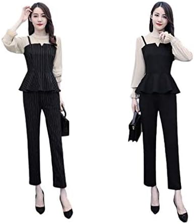 Amazon セットアップ レディースセットアップ セットアップスーツ ストライプ 無地 ツーピース 上下セット 長袖 シフォン カジュアル エレガント フォーマル 通勤 オフィス ぺプラム アンクルパンツ アンサンブル 通販