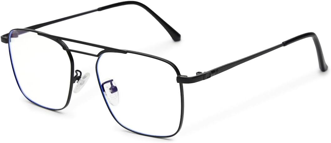 HASHTAG EYEWEAR Neuron | Black Medium Full Rim RECTANGLE Computer Glasses for Men & Women [Blue Block]