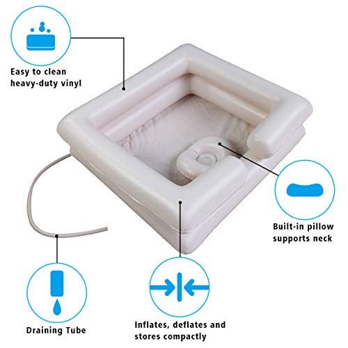 Hair Washing Basin for bedridden, wash Hair in Bed, Designed for Disabled, Bedridden and Handicapped Portable Washing Hair Basin with Pillow.