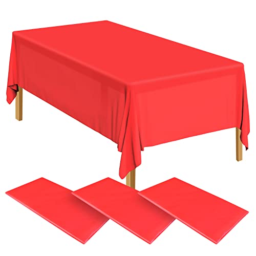 ELECLAND 3 Pcs Nappe en Plastique Rouge 137 cm x 274 cm Rectangle pour Baby Shower, Mariage, Anniversaire, Décorations de Fête de Noël