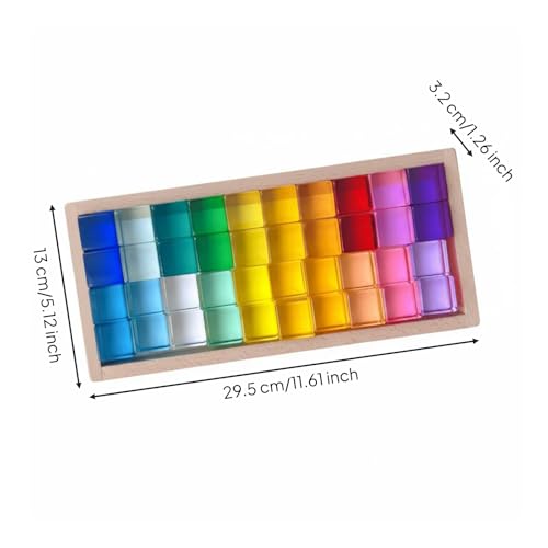 ZYIHNIRB Acrylic Sensory Blocks Transparent Toy Manual Cubes Wooden Frame Polished Edges Neat Grid Structure Suitable for Office Decor Learning Display, Translucent Combination 5 - Image 2